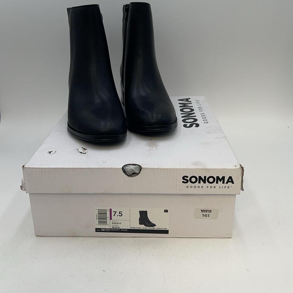 Sonoma EISLEYY Boots Womens Black Faux Leather Ankle Zip Memory Foam New 7.5